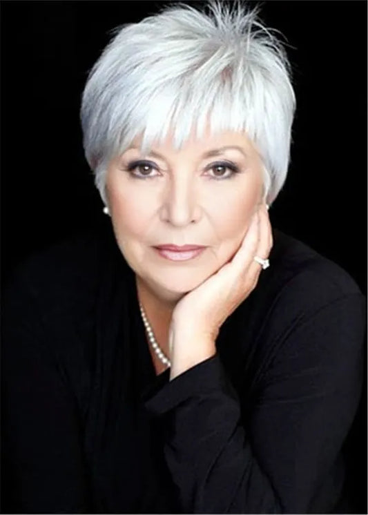 Pixie Haircuts For Older Women Natural Straight Human Hair Wigs 6Inches