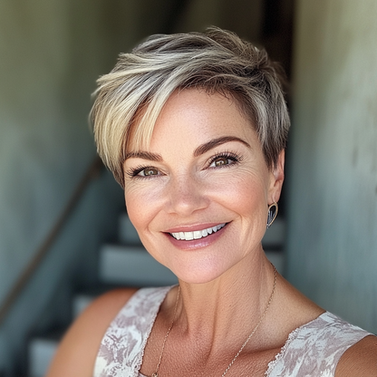 Human Hair Short Pixie Cut Wigs for Black/White Women Wavy Hair Wig with Bangs