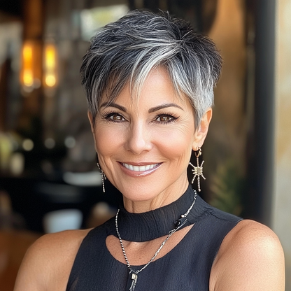 Human Hair Short Pixie Cut Wigs for Black/White Women Wavy Hair Wig with Bangs