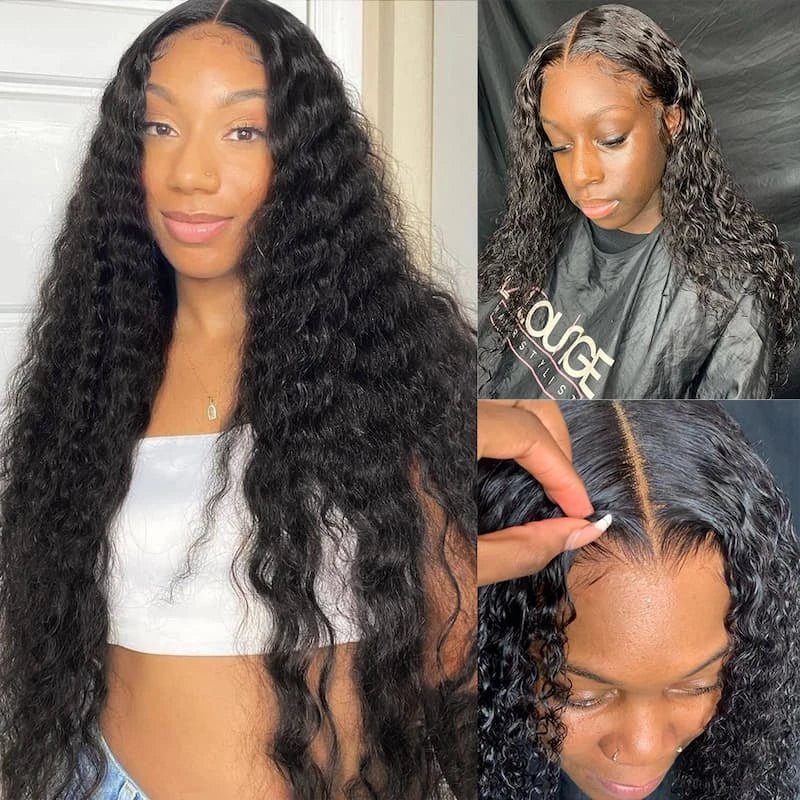 Deep Wave 4*4 Transparent Lace Closure Wigs