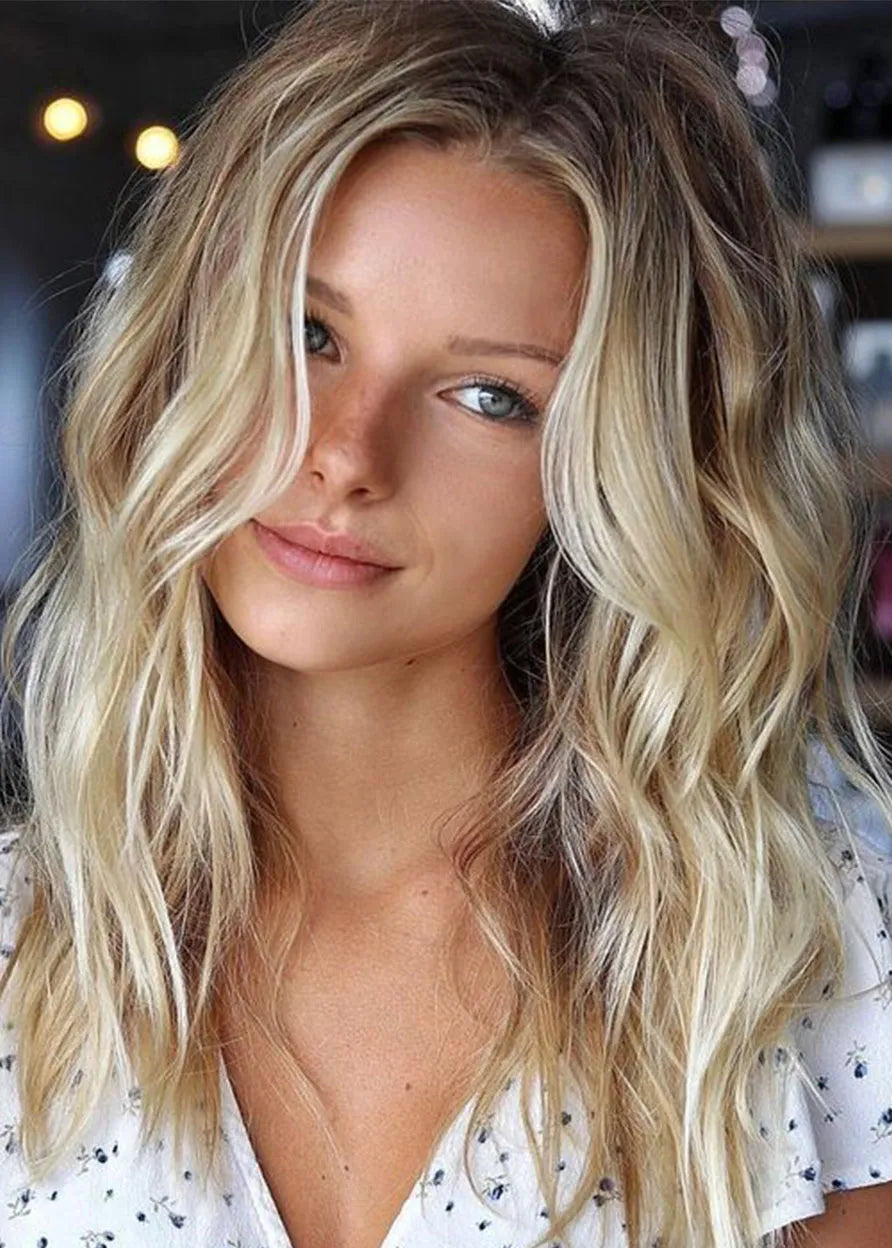 Sexy Women's Middle Part Body Wave Hairstyles Long Length 100% Human Hair Lace Front Wigs 22Inch