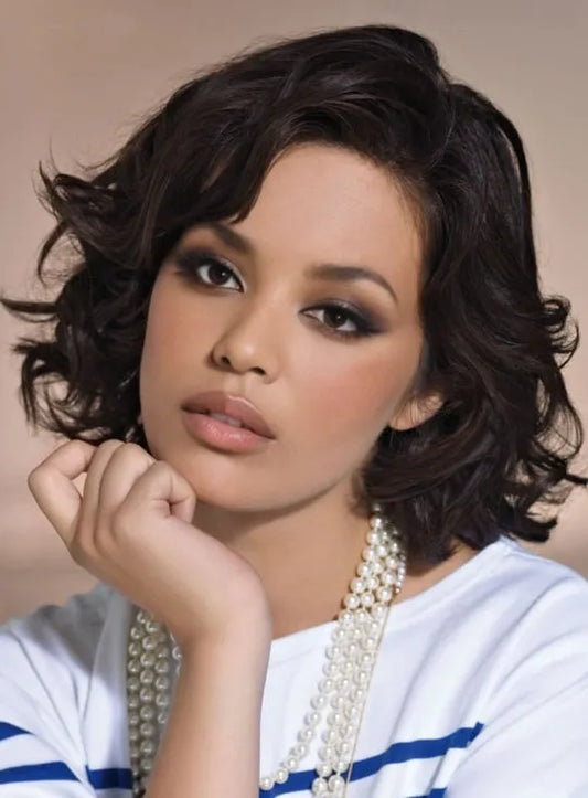 The Free Style Attractive Short Wavy 100% Real Human Hair Lace Wig 10 Inches