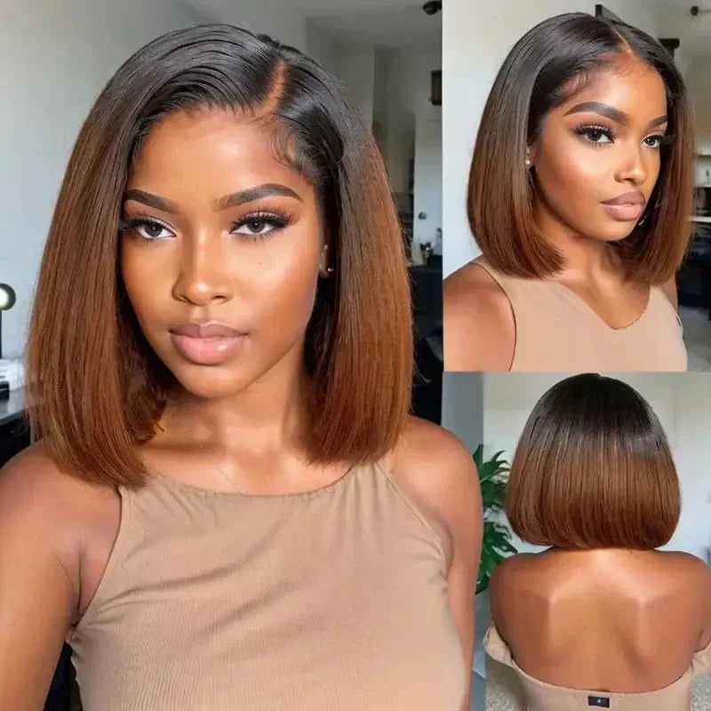 Ombre Highlight Silky Blunt Cut Bob Wigs