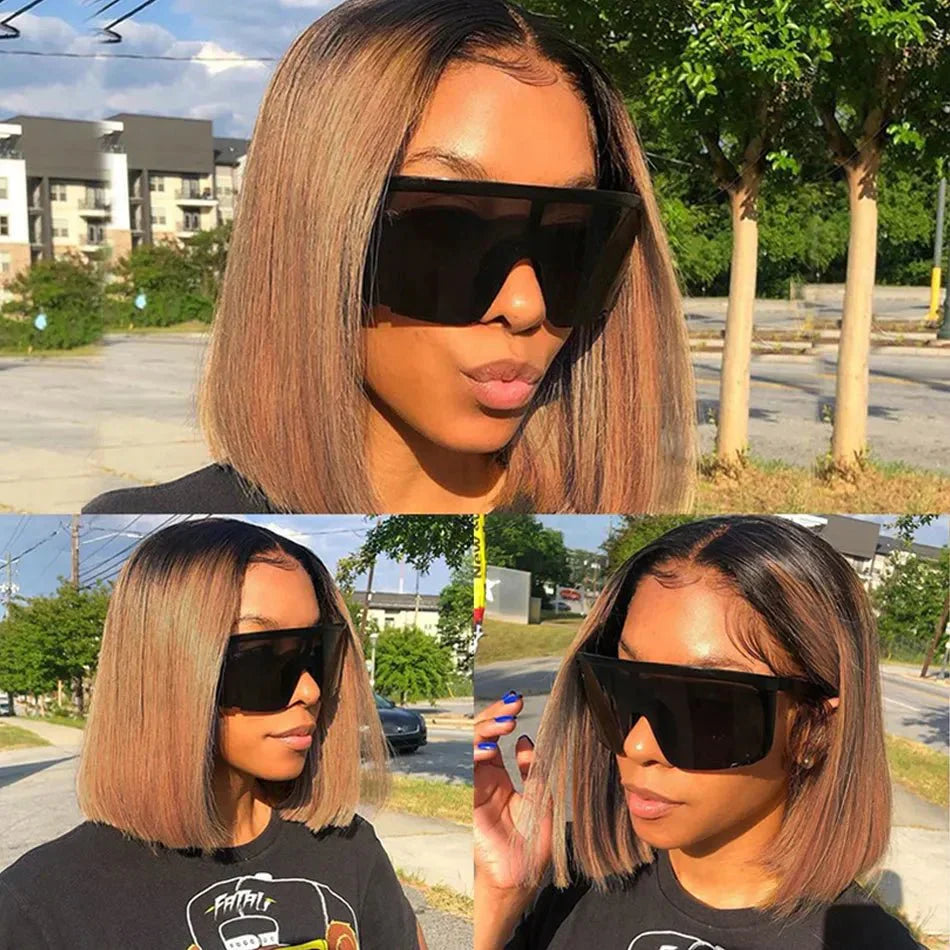Ombre Highlight Silky Blunt Cut Bob Wigs
