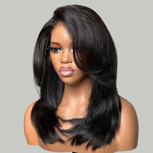 Shaggy Layered Cut Wigs With Side-swept Bangs