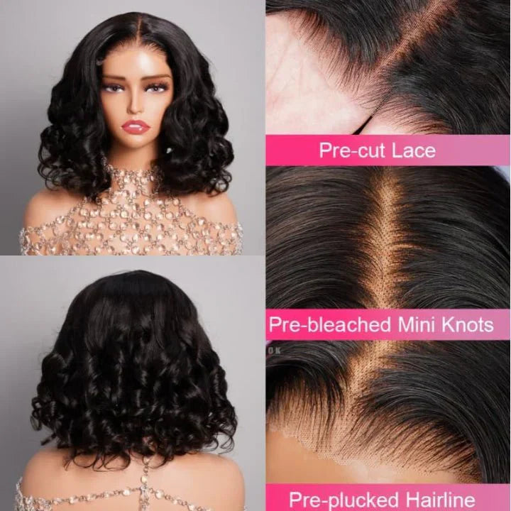 Short Bob Human Hair Loose Body Wave Pre Cut Wig